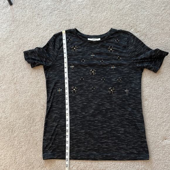Loft Womens Beaded Short Sleeve Heather Black T-Shirt Tee Sz Medium Preppy Twee - Picture 6 of 6